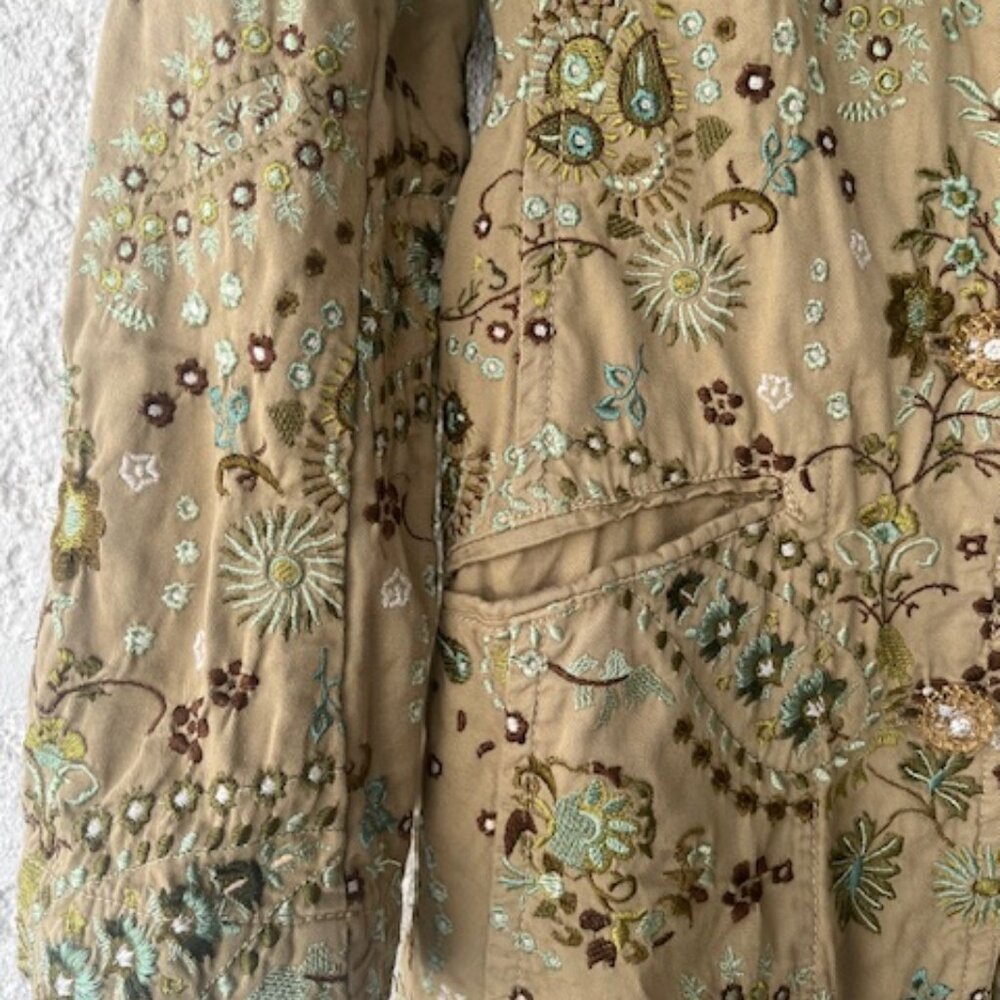 Johnny Was Green Floral Embroidered Cotton Jacket - Picture 5 of 8